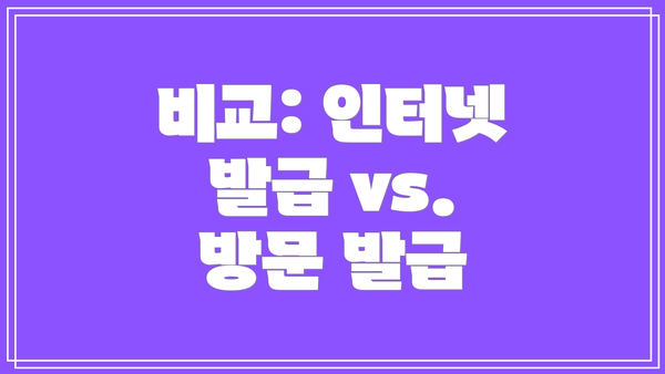 비교: 인터넷 발급 vs. 방문 발급