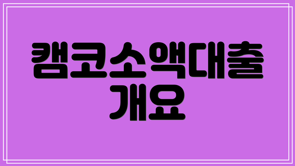 캠코소액대출 개요