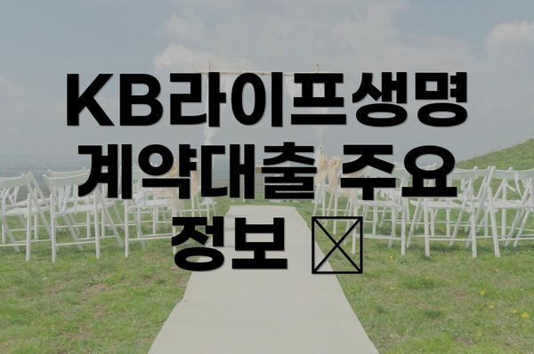 KB라이프생명 계약대출 주요 정보 📋