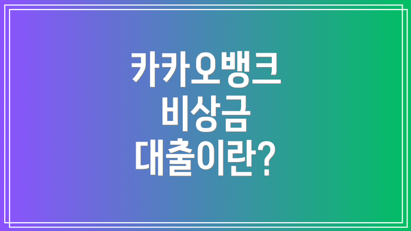 카카오뱅크 비상금 대출이란?